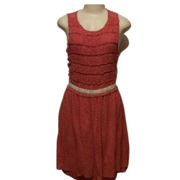 ANTHROPOLOGIE Postmark-Swiss Dot Dress Smocked Bodice Small Sleeveless Orange - Picture 1 of 3